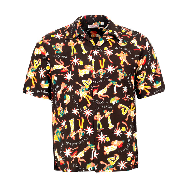 Fun Island of Hawaii SS38040 Rayon Brown Black Hawaiian Shirt SURF10266
