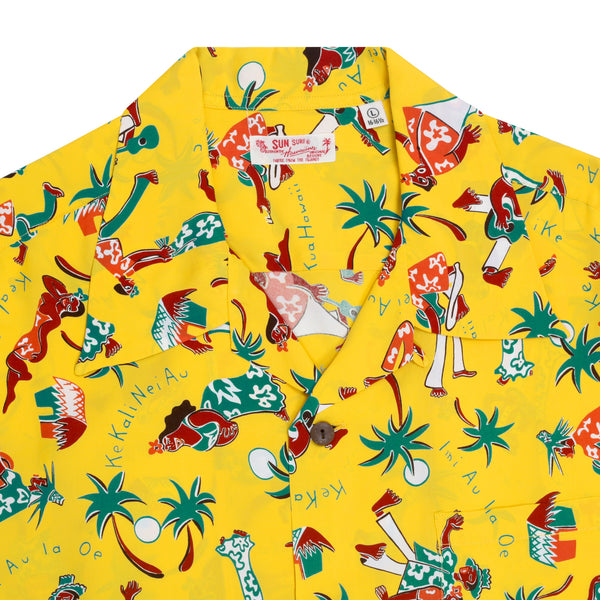Rayon Fun Island of Hawaii SS38040 Yellow Hawaiian Shirt SURF10267