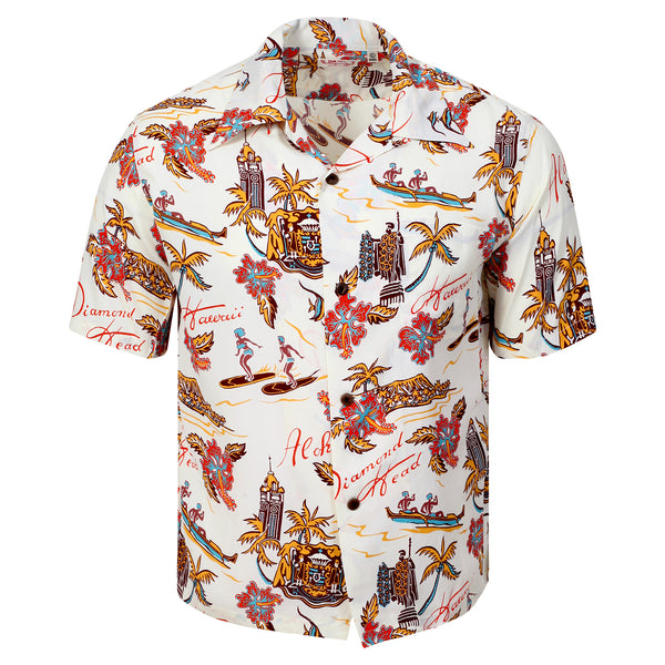Aloha Hawaii Rayon Made SS38313 Off White Hawaiian Shirt SURF11087