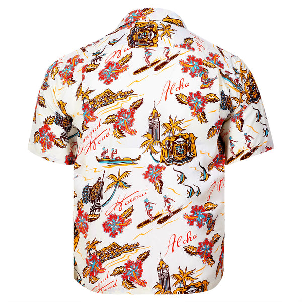 Aloha Hawaii Rayon Made SS38313 Off White Hawaiian Shirt SURF11087