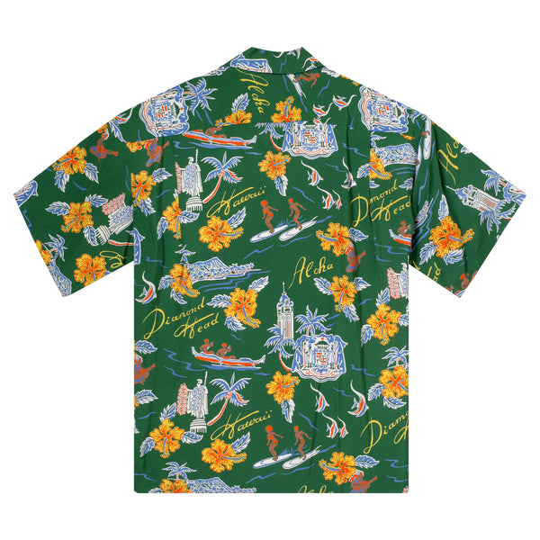 Aloha Hawaii Rayon Made SS38313 Green Hawaiian Shirt SURF11088