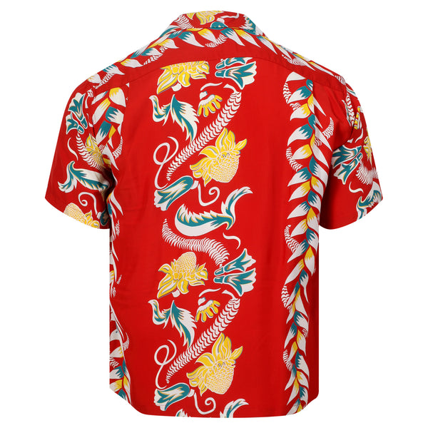 Shimmering Border Print SS38326 Hawaiian Shirt in Wine Red SURF11093