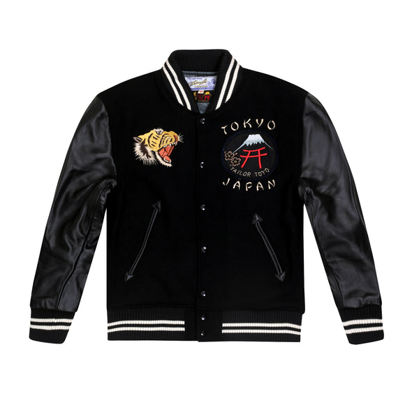 Black 30oz Melton Wool and Leather WV14215 Letterman Jacket WHIT9625