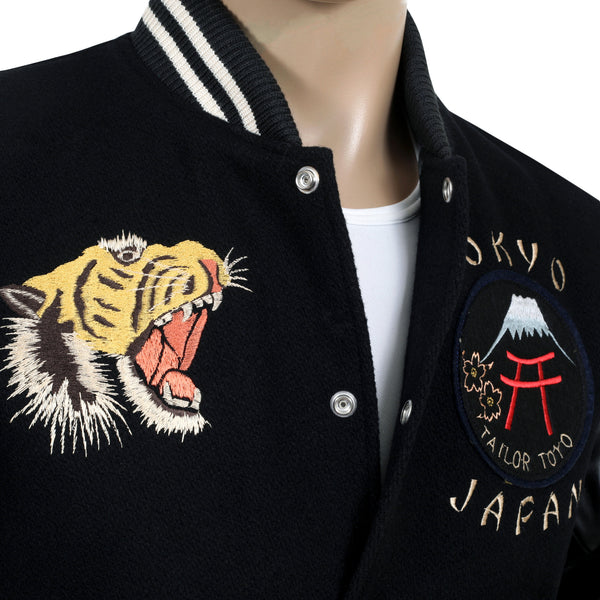 Black 30oz Melton Wool and Leather WV14215 Letterman Jacket WHIT9625