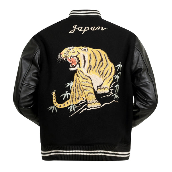 Black 30oz Melton Wool and Leather WV14215 Letterman Jacket WHIT9625