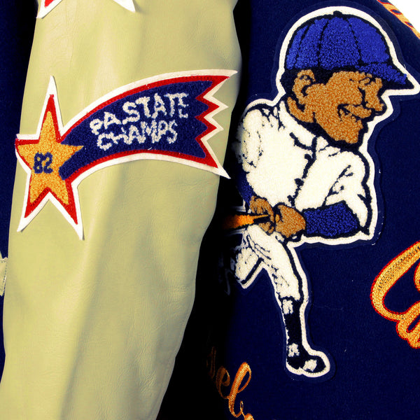 Sugar Cane Mens WV11793 Royal Blue with Cream Leather Sleeve Philadelphia Wild Cats Letterman Stadium Jacket WHIT4228