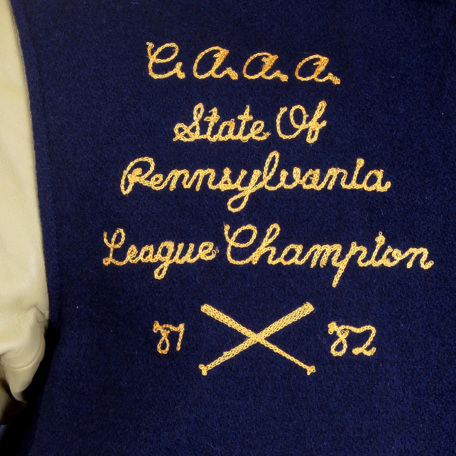 Whitesville Letterman WV11793 Philadelphia Wild Cats Stadium Jacket with Royal Blue Body and Cream Leather Sleeve WHIT4228A