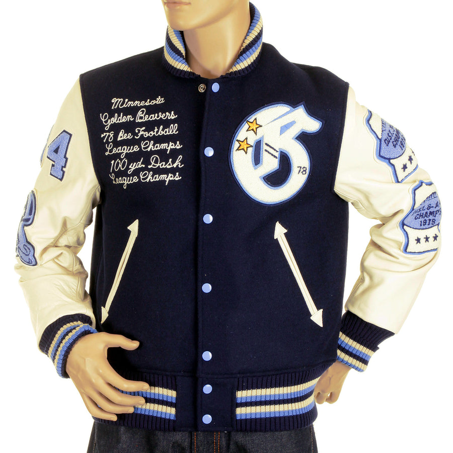 Whitesville Letterman by Sugar Cane Golden Beaver stadium jacket WV11793 128 WHIT4231