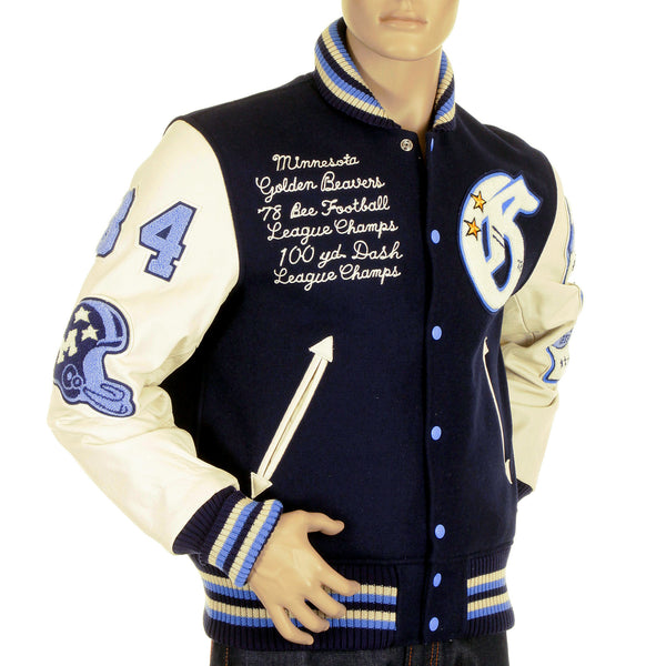 Whitesville Letterman by Sugar Cane Golden Beaver stadium jacket WV11793 128 WHIT4231