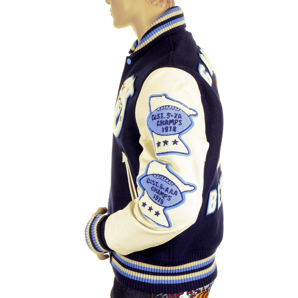 Whitesville Letterman by Sugar Cane Golden Beaver stadium jacket WV11793 128 WHIT4231