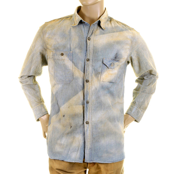 Chambray Heavy Wash Navy SC25355H Stained Vintage Work Shirt CANE2834