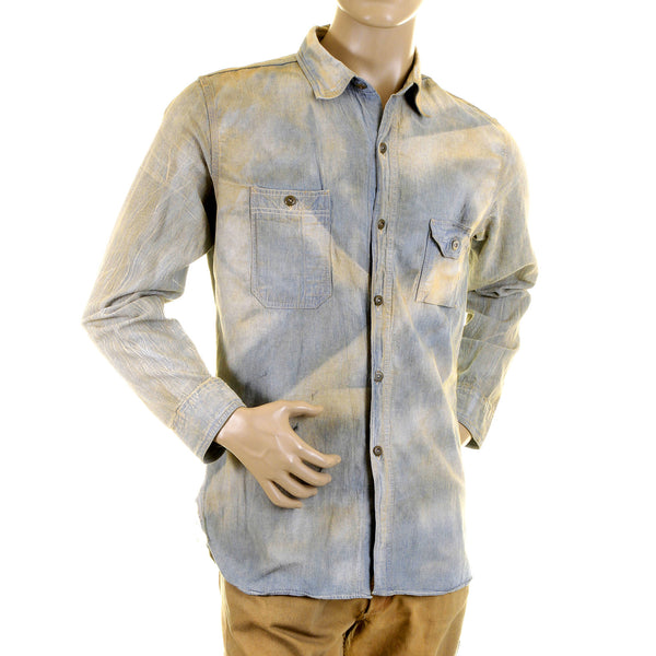 Chambray Heavy Wash Navy SC25355H Stained Vintage Work Shirt CANE2834