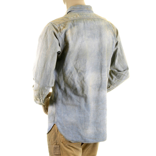 Chambray Heavy Wash Navy SC25355H Stained Vintage Work Shirt CANE2834