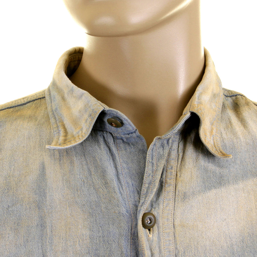 Chambray Heavy Wash Navy SC25355H Stained Vintage Work Shirt CANE2834