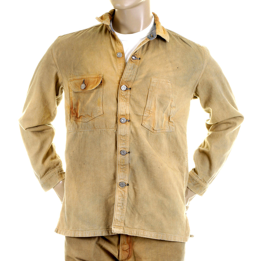 Sugarcane Mens SC12241H Fiction Romance Vintage Wash Workwear Denim Jacket/Overshirt in Brown CANE2830