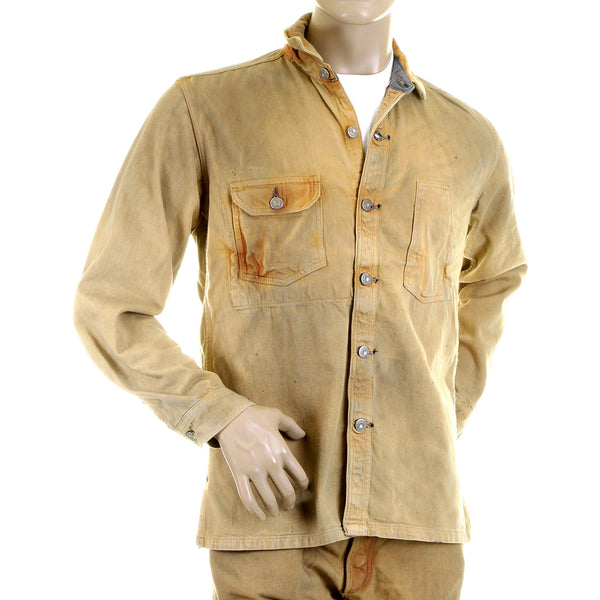 Sugarcane Mens SC12241H Fiction Romance Vintage Wash Workwear Denim Jacket/Overshirt in Brown CANE2830