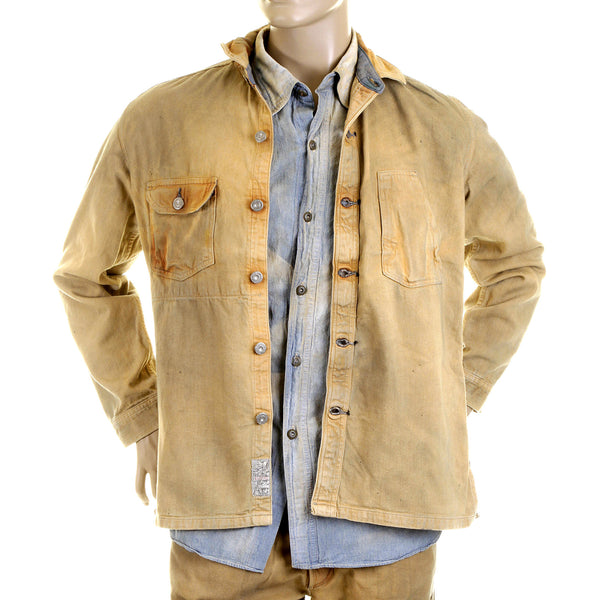 Sugarcane Mens SC12241H Vintage Wash Brown Fiction Romance Denim Workwear Jacket/Overshirt CANE2830A