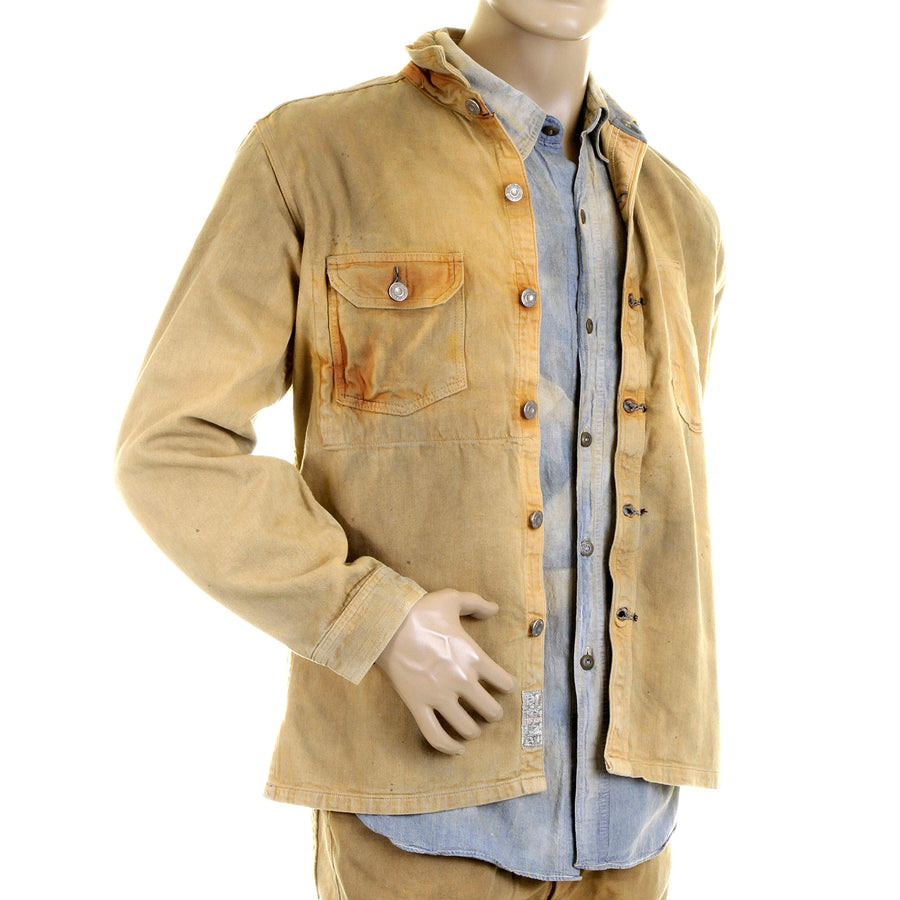 Sugarcane Mens SC12241H Vintage Wash Brown Fiction Romance Denim Workwear Jacket/Overshirt CANE2830A