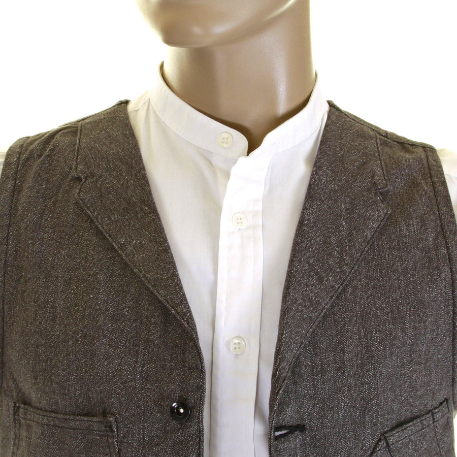 Sugarcane Mens SC12243 Vintage Cut 1940s Style Cover Engineer Cotton Waistcoat Vest in Charcoal Black CANE0251