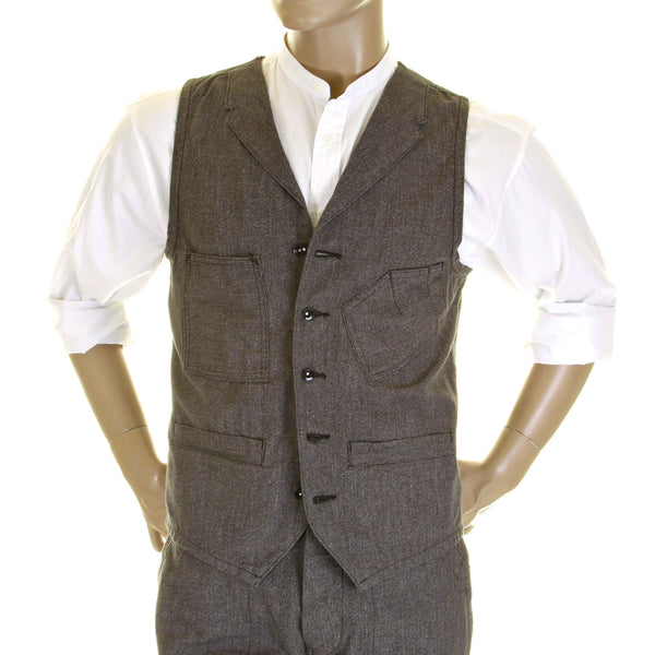 Sugarcane Mens SC12243 Vintage Cut 1940s Style Cover Engineer Cotton Waistcoat Vest in Charcoal Black CANE0251