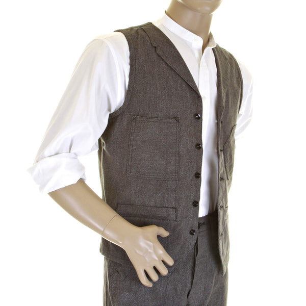 Sugarcane Mens SC12243 Vintage Cut 1940s Style Cover Engineer Cotton Waistcoat Vest in Charcoal Black CANE0251