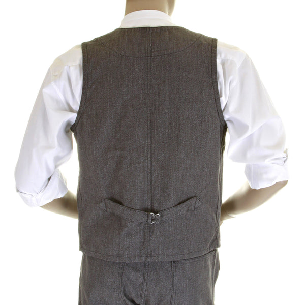 Sugarcane Mens SC12243 Vintage Cut 1940s Style Cover Engineer Cotton Waistcoat Vest in Charcoal Black CANE0251