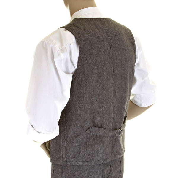 Sugarcane Mens SC12243 Vintage Cut 1940s Style Cover Engineer Cotton Waistcoat Vest in Charcoal Black CANE0251
