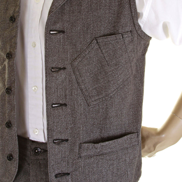 Sugarcane Mens SC12243 Vintage Cut 1940s Style Cover Engineer Cotton Waistcoat Vest in Charcoal Black CANE0251