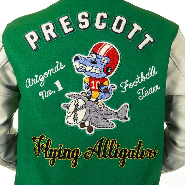 Whitesville Regular Fit WV12077 Kelly Green Melton Wool Flying Aliigators Stadium Jacket with White Leather Sleeves CANE2102