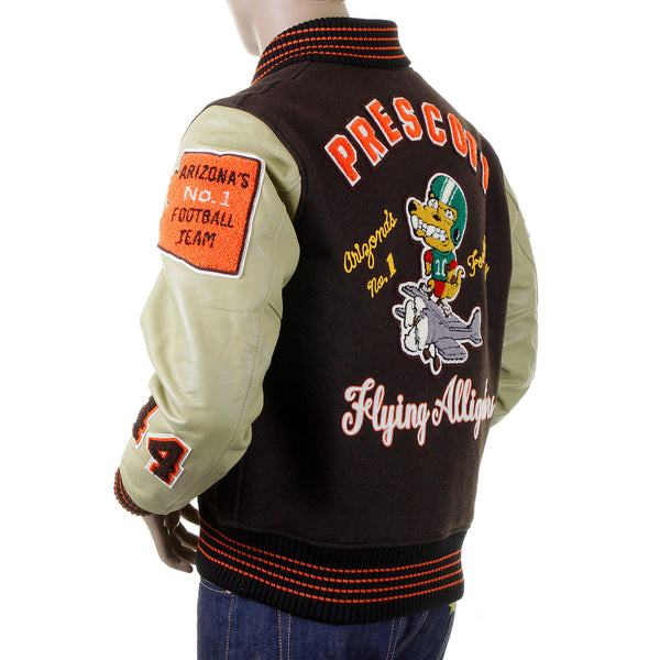 Sugarcane Mens Letterman WV12077 Melton Wool Brown and Dark Cream Flying Alligators stadium Jacket CANE2101A