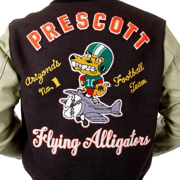 Sugarcane Mens Letterman WV12077 Melton Wool Brown and Dark Cream Flying Alligators stadium Jacket CANE2101A