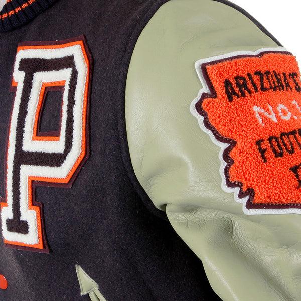 Sugarcane Mens Letterman WV12077 Melton Wool Brown and Dark Cream Flying Alligators stadium Jacket CANE2101A