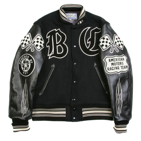 Crank Busters Raglan Sleeve WV11375 Letterman Jacket in Black WHIT3781