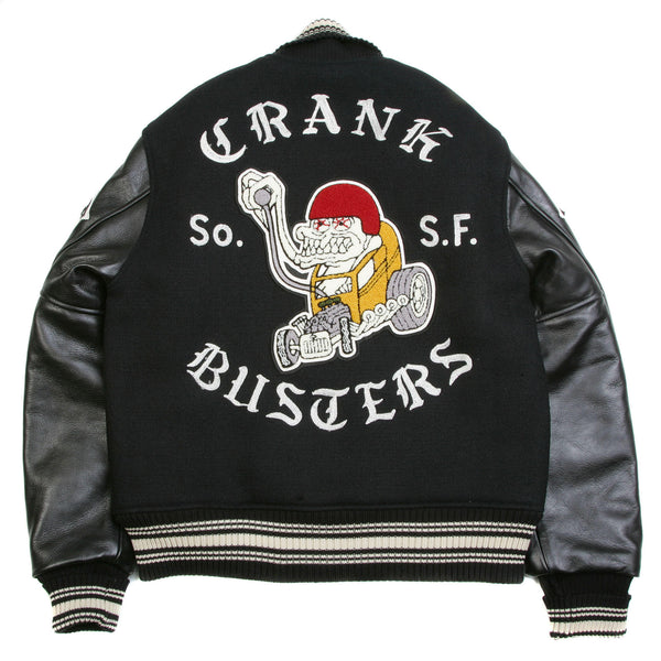 Crank Busters Raglan Sleeve WV11375 Letterman Jacket in Black WHIT3781