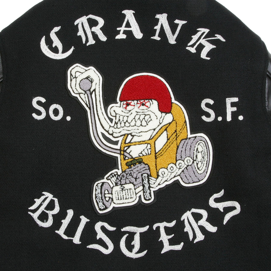Crank Busters Raglan Sleeve WV11375 Letterman Jacket in Black WHIT3781