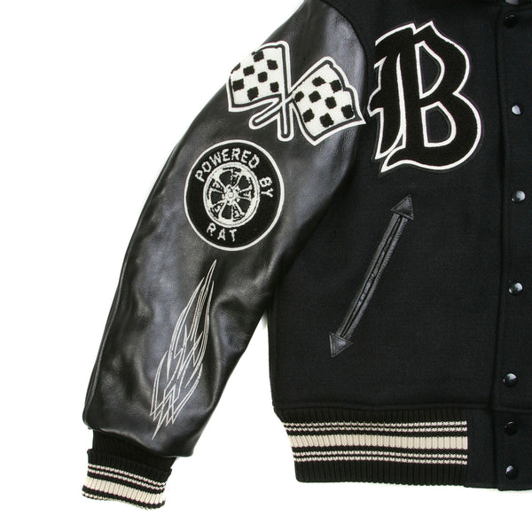 Crank Busters Raglan Sleeve WV11375 Letterman Jacket in Black WHIT3781
