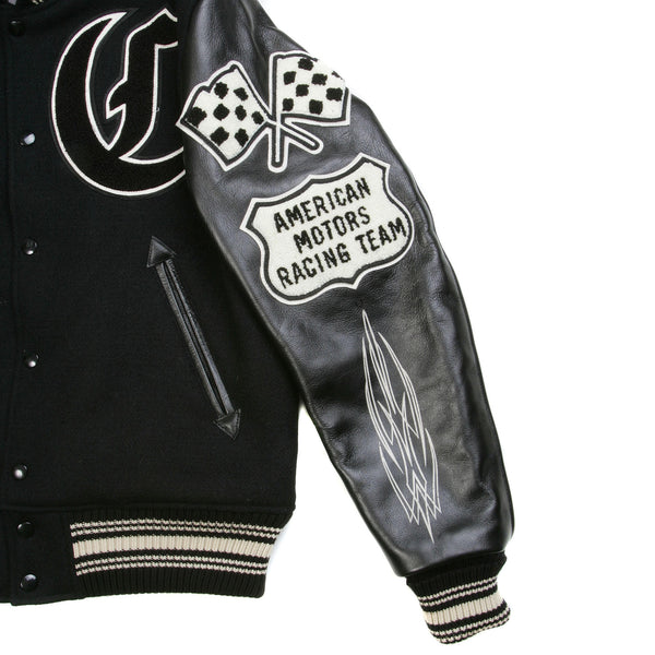 Black Raglan Sleeve WV11375 Crank Busters Letterman Jacket WHIT3781A
