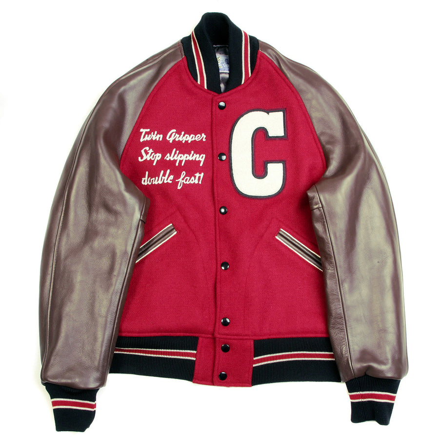 Red Body Brown Raglan Sleeve WV11376 Cats Paw Varsity Jacket WHIT3783a