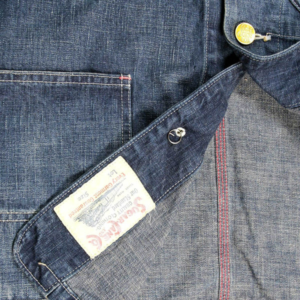 Sugar Cane Mens SC10705H Regular Fit Hard Wash Vintage Cut Denim Work Coat with Cargo Style Pockets CANE9033