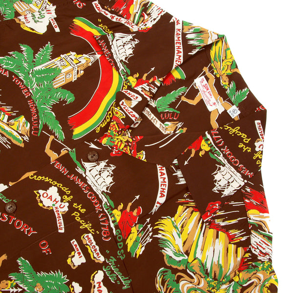 History of the Islands Print SS33324 Brown Hawaiian Shirt SURF9049