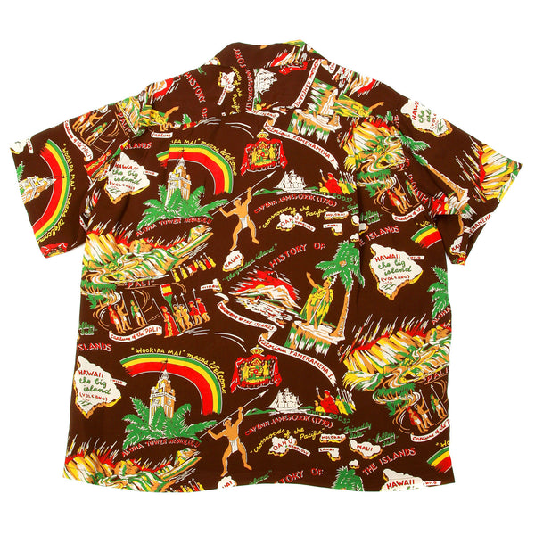 History of the Islands Print SS33324 Brown Hawaiian Shirt SURF9049