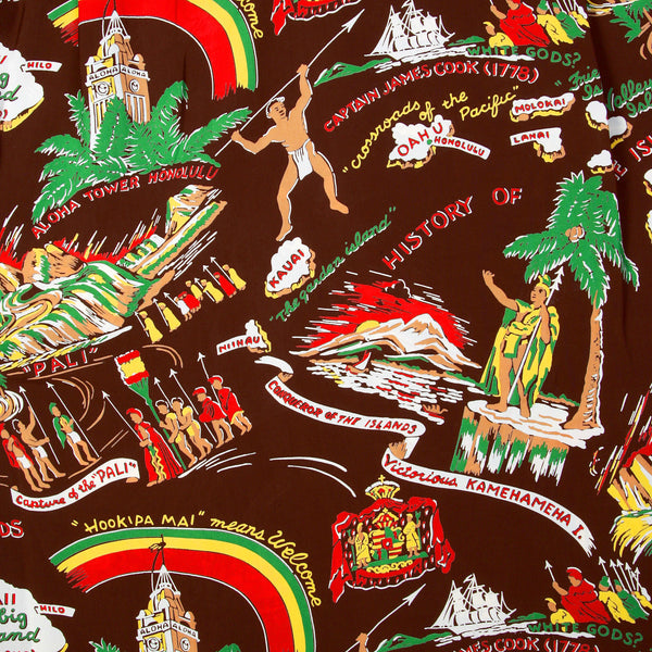 History of the Islands Print SS33324 Brown Hawaiian Shirt SURF9049