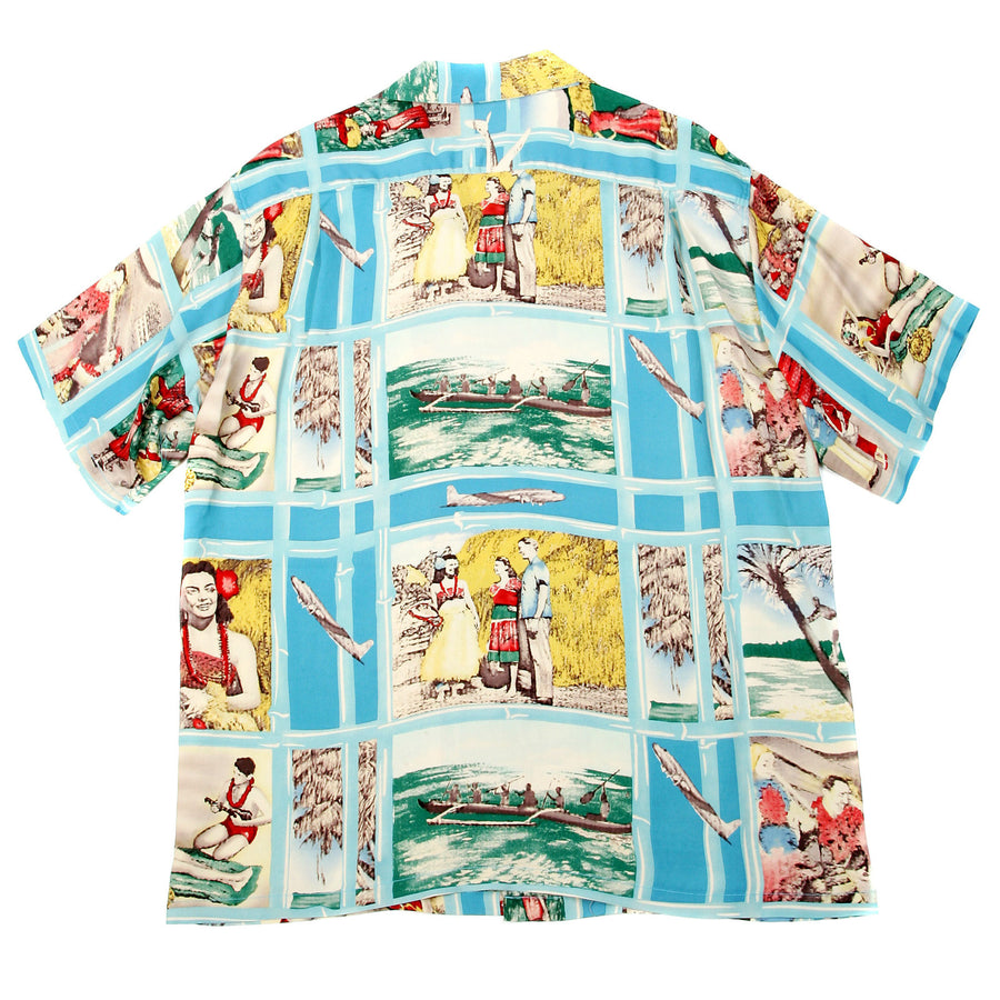 Sun Surf Mens SS33326 Hawaiian Blue Regular Fit Short Sleeve Cuban Collar Shirt with Fly to the Paradise Print SURF9050