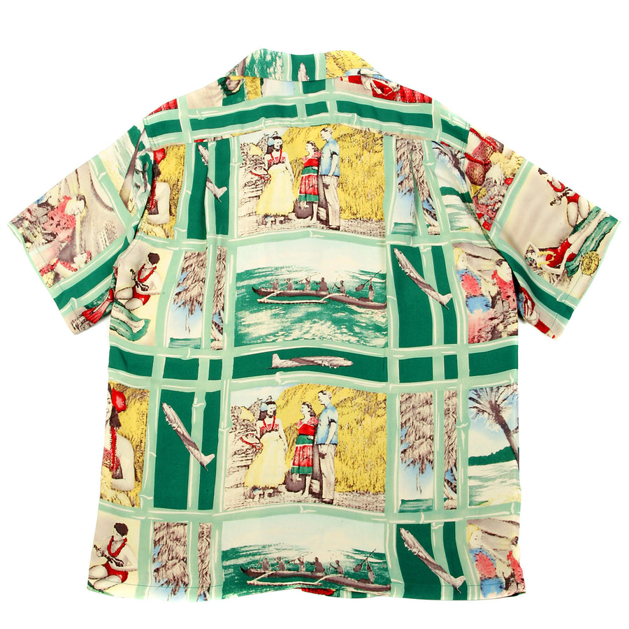 Sun Surf Mens SS33326 Green Vintage Short Sleeve Cuban Collar Hawaiian Shirt with Fly to the Paradise Print SURF9051