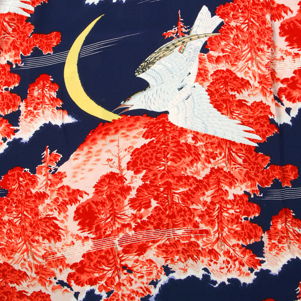 Sun Surf Mens SS33330 Vintage Hawaiian Navy Blue Short Sleeve Cuban Collar Shirt with Falcon and Aloha Moon Print SURF9054