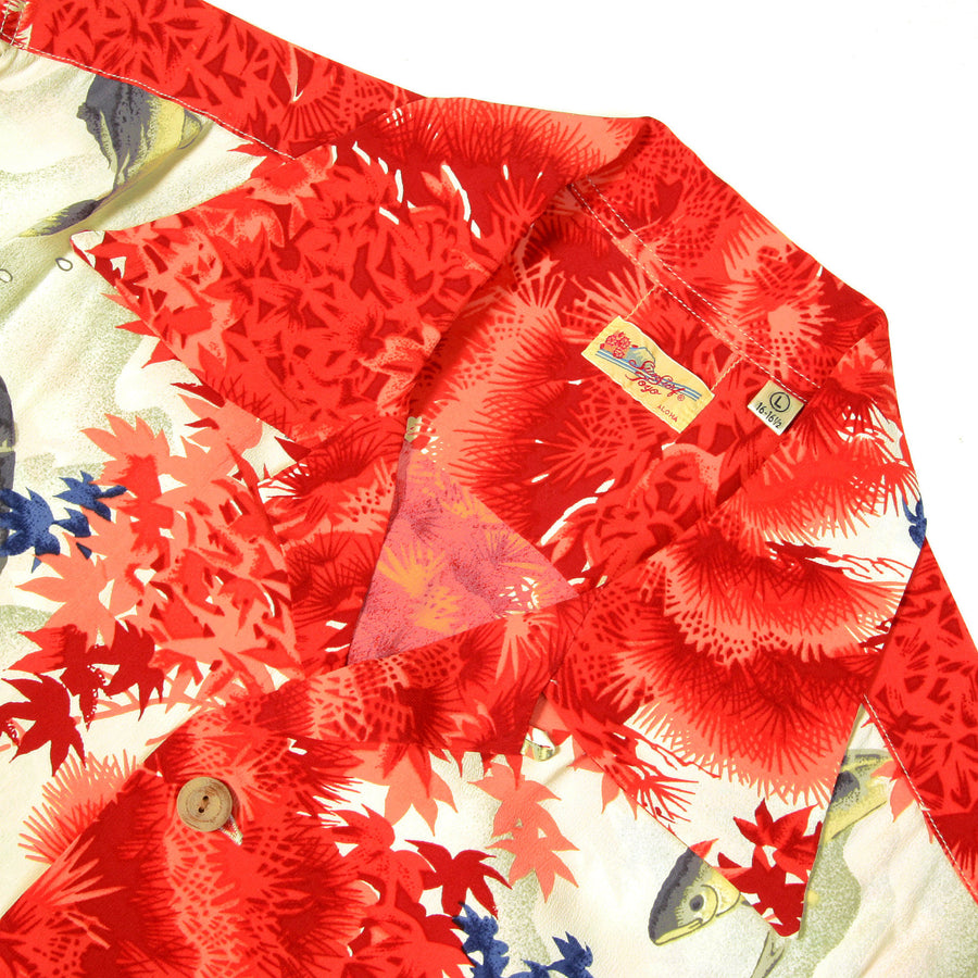 Sun Surf Mens SS33333 Red Regular Fit Short Sleeve Cuban Collar Hawaiian Shirt with Wild Sweetfish Print SURF9059