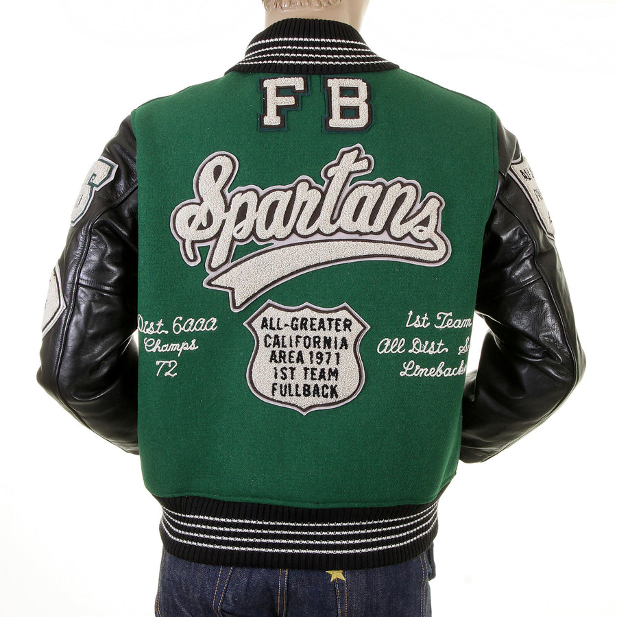 Green and Black Leather Sleeve WV12310 Award Spartans Jacket WHIT1092 –  SugarCane Jeans