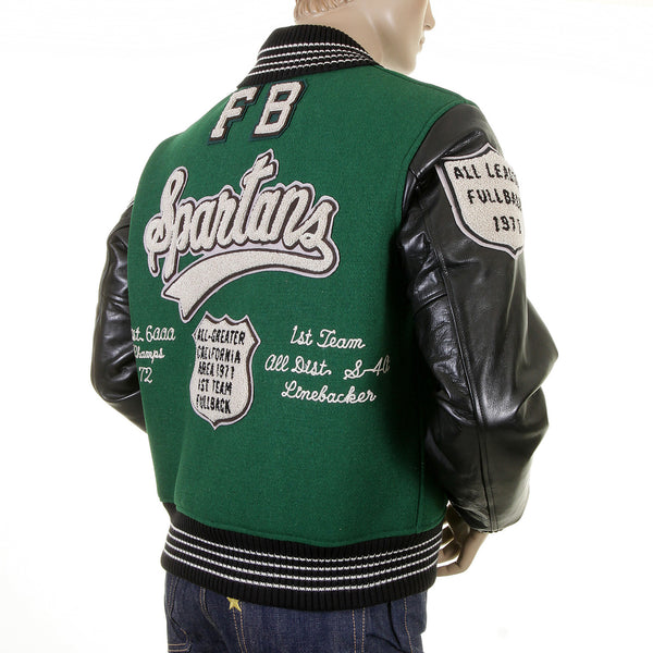 Green and Black Leather Sleeve WV12310 Award Spartans Jacket WHIT1092