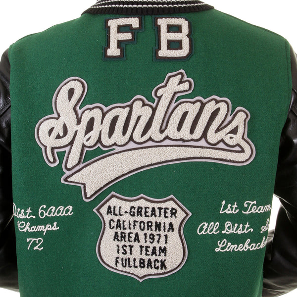Green and Black Leather Sleeve WV12310 Award Spartans Jacket WHIT1092