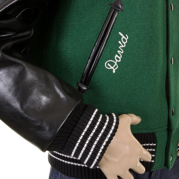 Green and Black Leather Sleeve WV12310 Award Spartans Jacket WHIT1092